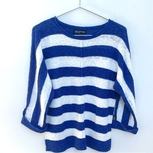 JONES NEW YORK SIGNATURE Striped Linen /Cotton Knit Pullover, blue/white